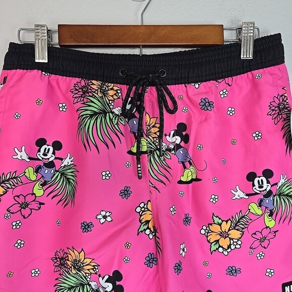 Disney Neff Mickey Mouse Mens Pink Small Drawstring Swim Shorts - Picture 3 of 9